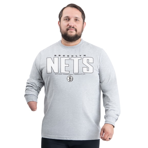 Men's G-III Sports by Carl Banks Gray Brooklyn Nets Adaptive Printed Mesh Effect Long Sleeve T-Shirt