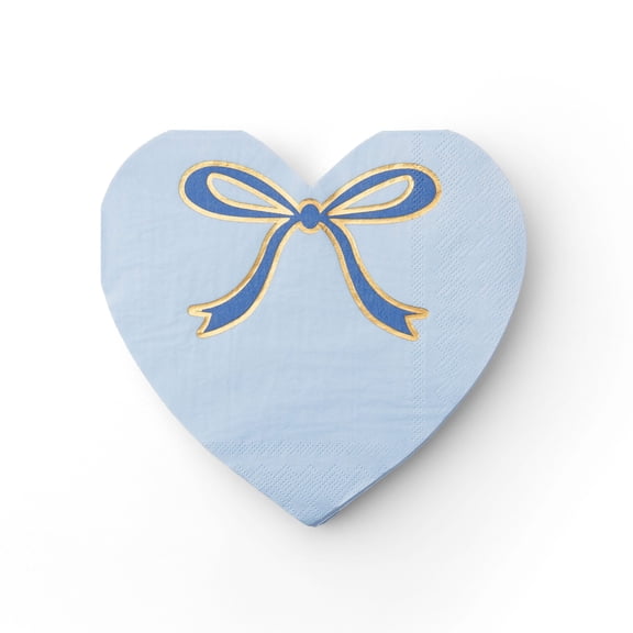 Bonjour Fête Blue Bow Heart Large Paper Napkins, Disposable Party Supplies, 20 Count, Lunch Size, Picnic, Birthday, Valentines