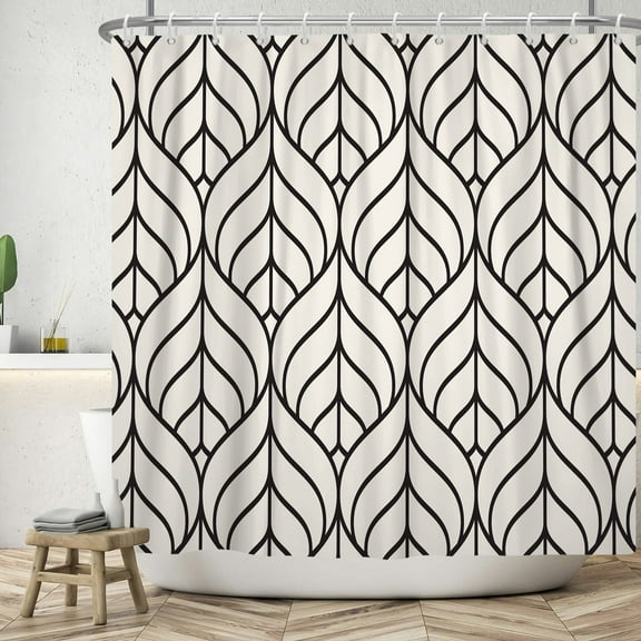 SUNOLIFE Modern Shower Curtain Abstract Line Waterproof Fabric Bathroom Curtain 72x72 in