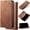 Brown, variant on for iPhone 17 Pro Max Denim Phone Case Retro Jeans Fabric Ultra Thin Slim Magnetic Folio Flip Cover, Dual Card Slots Cash Holder, Stand Support