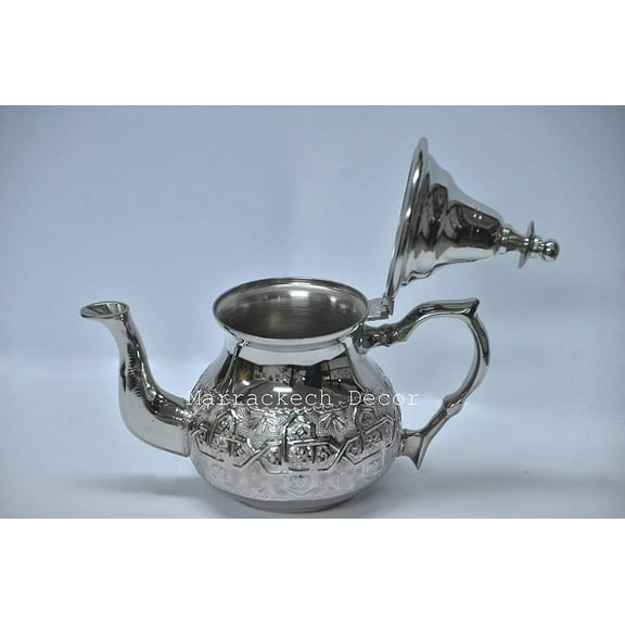 Moroccan 4 Cups Tea Pot Handmade Serving Small Brass Silver Plated Teapot Hand Carved In Fes Morocco