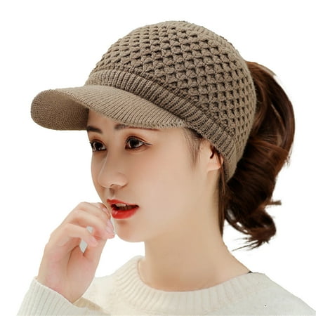 Hats Christmas Womens Winter Beanie Warm Knitted Wool Cap With Visor Stretchy Keep Warm Solid Color Autumn Winter Women Sports Cap For Outdoor Winter Hats For Women