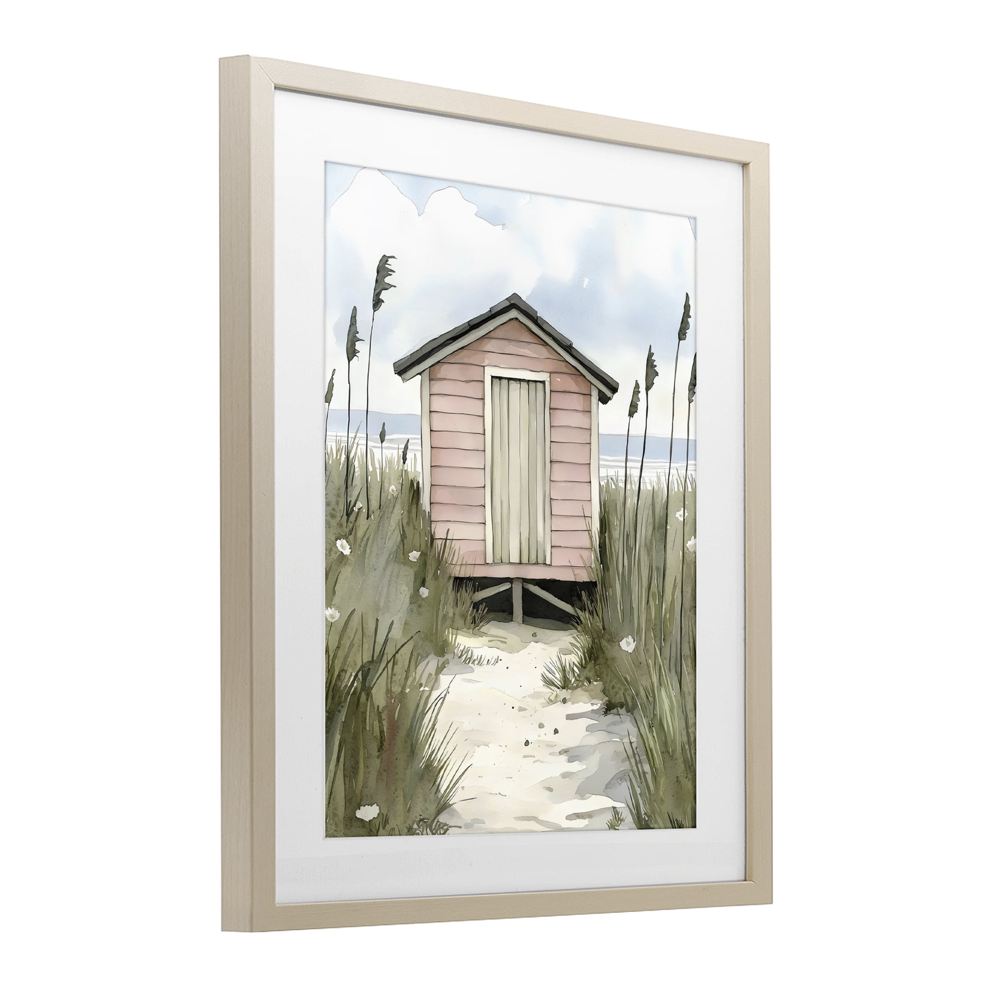 Stupell Industries Coastal Calm Pink Beach Hut Birch Framed Print Under Glass, design by Riley B
