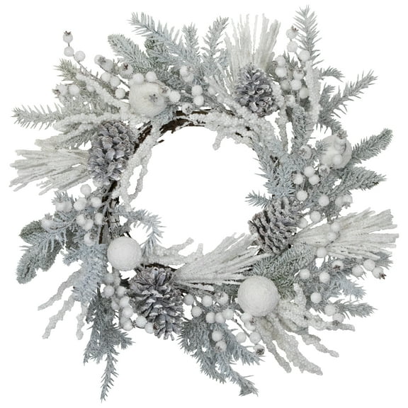 Northlight Flocked Berries and Pinecones Artificial Pine Christmas Wreath - 26" - Unlit
