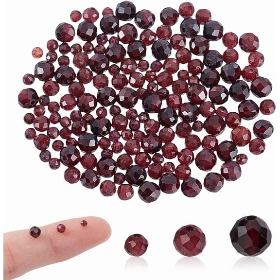150Pcs Natural Garnet Beads Dark Red Faceted Round Gemstone Beads Strands 2mm/3mm/4mm Diameter Small Loose Stone Bead for DIY Jewelry Making Necklaces Bracelets Anklets Crafts Red