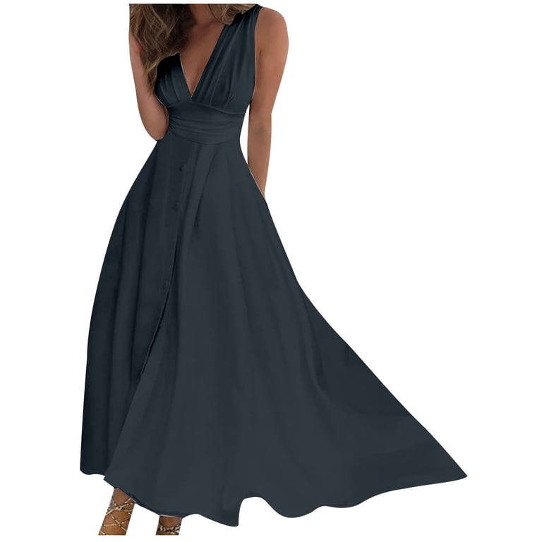 WUMMI Woman Evening Dress Women's Formal Dresses for Wedding Elegant V-Neck Gown with Pleats - Sleeveless and Full Skirt for An Evening Outfit, Size: WUMMI Woman Evening Dress Women's Formal Dresses for Wedding Elegant V-Neck Gown with Pleats - Sleeveless and Full Skirt for An Evening Outfit, Size:
