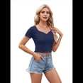 thumbnail image 1 of Camiseta de Corta con Cuello en V y Ombligo Al Descubierto, Azul Marino, Talla S, 1 of 7