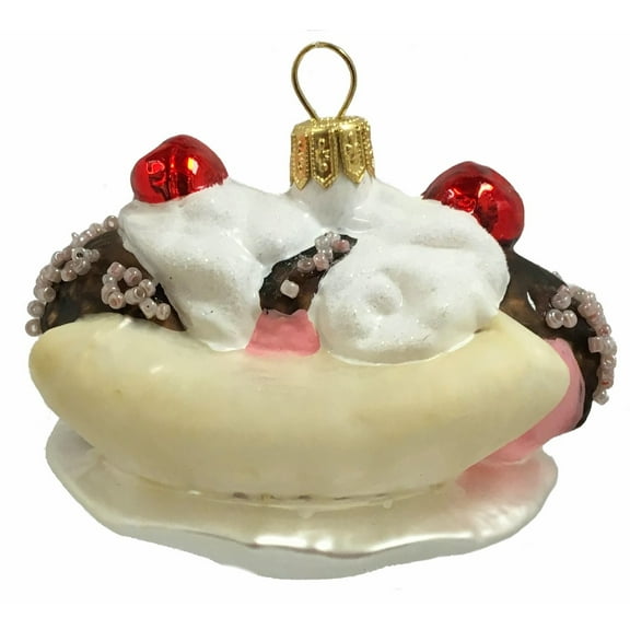 Banana Split Ice Cream Sundae Dessert Polish Glass Christmas Ornament Decoration