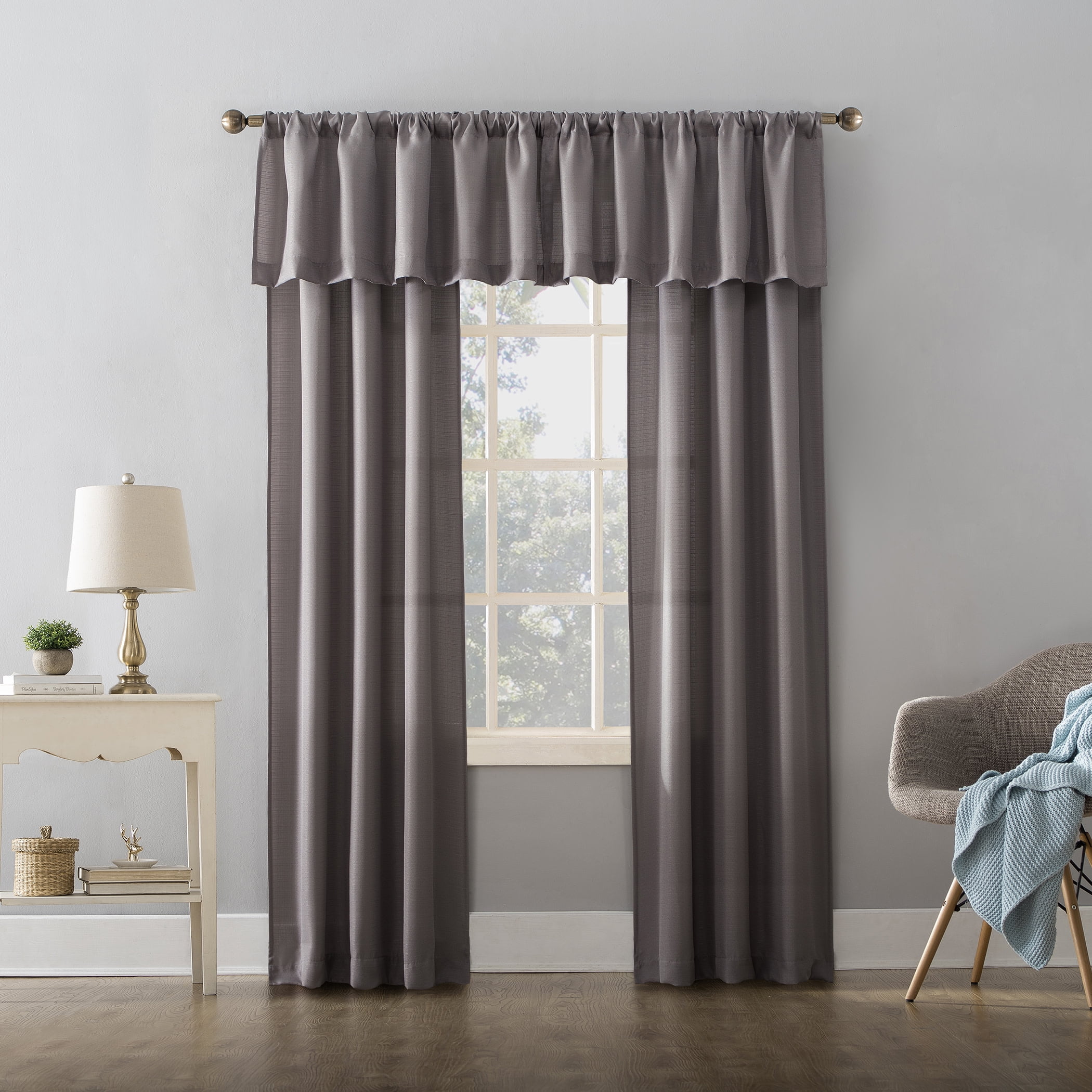 Mainstays Lauren Semi-Sheer Textured Solid Rod Pocket Curtain Valance, Gray, 56"W x 17"L