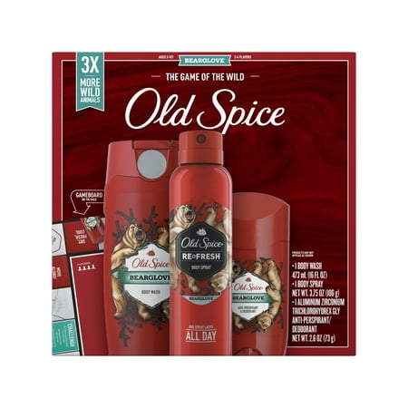 Old Spice Bearglove Gift Pack Antiperspirant Deodorant + Body Spray + Body Wash