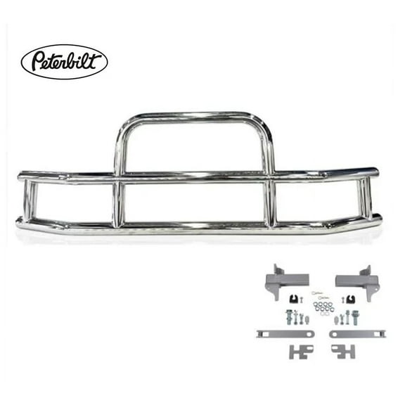 Small Model Deer Grille Guard Compatible for Peterbilt (2006 - 2021) with Brackets - 84-2/5"x10"x25-1/2" Heavy Duty Polished Stainless Steel Grille Guard for Trucks