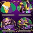 thumbnail image 4 of Purple Mask Mardi Gras Banner Colorful Feathers Carnival Display Golden Decorations Pattern Masquerade Backdrop for Mardi Gras Party Masquerade Ball Festival Celebration, 4 of 4