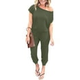thumbnail image 2 of MSJUHEG Jumpsuits For Women Dressy Long Sleeve Bodysuit Women'S One Shoulder Batwing Sleeve Elastic Waist Long Jumpsuit With Pockets Jumpsuit Green M, 2 of 6