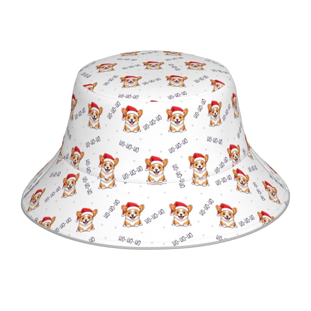 Fotbe Corgi With Santa Claus Hat Sombrero Tipo Pescador con Estampado – Sombrero de Sol de Algodón de Moda para Playa, Golf, Pesca