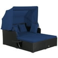 thumbnail image 2 of Costway Patio Rattan Daybed Lounge Retractable Top Canopy Side Tables Cushions Navy, 2 of 10