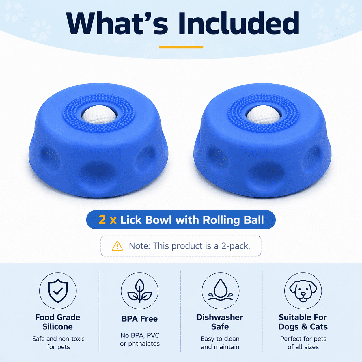 Dog Lick Bowl with Rolling Ball, Interactive Slow Feeder Bowl for Dogs, Lick Ball Bowl to Slow Pet Eating, Fun Rolling Ball Dog Bowl to Promote Gradual Eating (Blue - 2pc)