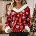 thumbnail image 4 of larppty Merry Christmas Sweaters for Women Faux Fur Trim V Neck Pullover Sweatshirts Graphic Xmas Long Sleeve Holiday Costume (Watermelon Red, M), 4 of 8