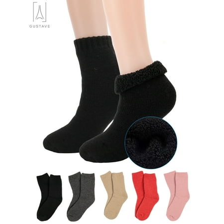 

Gustave 2Pairs Womens Winter Super Thick Wool Socks Fuzzy Lined Soft Warm Comfort Mid Socks Solid Casual Thermal Sock Xmas Gift Black 2Pairs