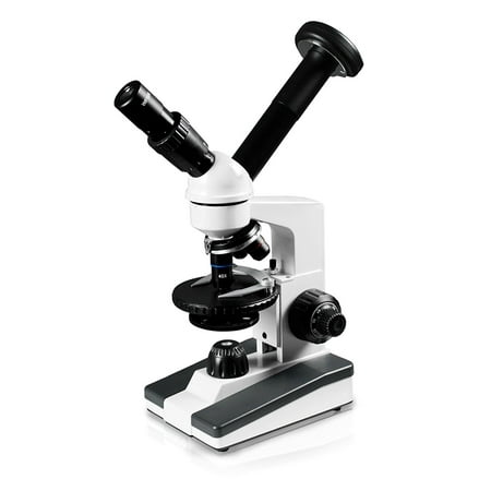 Vision Scientific VME0019-T-LD-DG1.3 Dual View Elementary Compound Microscope, 10x WF & 25x WF Eyepiece, 40x-1000x Magnification, LED Illumination, Gliding Round Stage, 1.3MP Digital Eyepiece (Best Digital Microscope Camera)