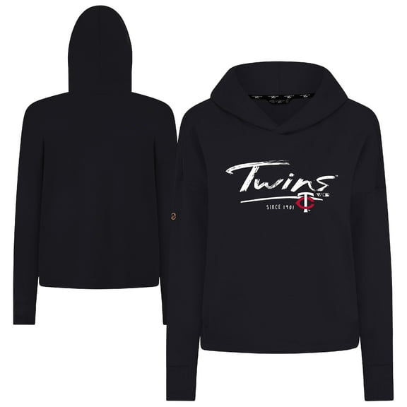 Women's-Levelwear  Black Minnesota Twins Tri-Blend Sweet Express Cropped Pullover Hoodie