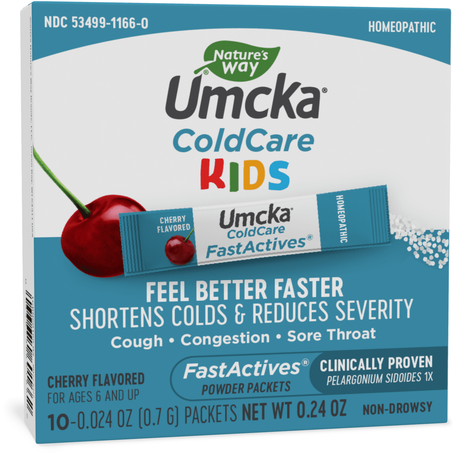 Umcka ColdCare FastActives Powder Packets for Kids, Cherry Flavored Packets, 10 Count