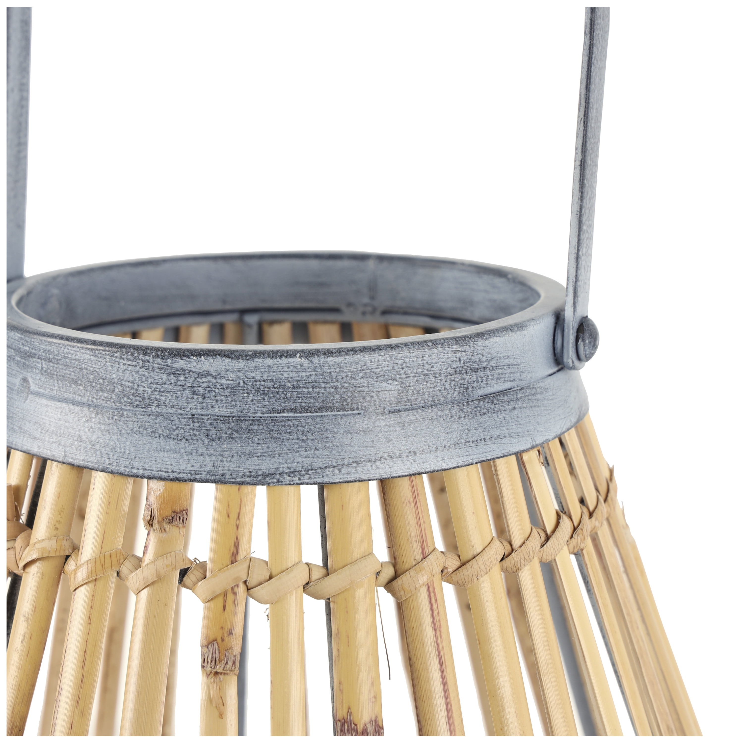 DecMode Brown Bamboo Handmade Open Framed Candle Lantern with Blue Metal Accents and Handle