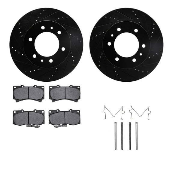 Dynamic Friction Company Front Brake Rotors-Drilled and Slotted-Black with 5000 Advanced Brake Pads includes Hardware 8512-93001