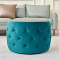 thumbnail image 6 of Timbernest Velvet Ottoman with Storage Set of 2, Round Nesting Foot Stool with Wood Tray, No Assembly Needed, Blue, 6 of 13