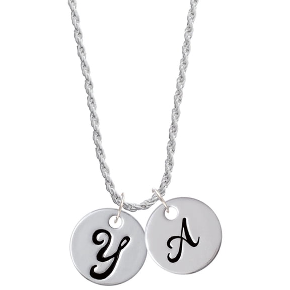 Delight Jewelry Silvertone Large Script Letter - Y - 3/4'' Disc - Silvertone Script Initial Disc - A - Charm Necklace, 20" 3"