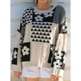 thumbnail image 6 of Women Flower Print Color Block Sweater Casual Pullover Tops Long Sleeve Cable Ribbed Knit Sweater  L, 6 of 9