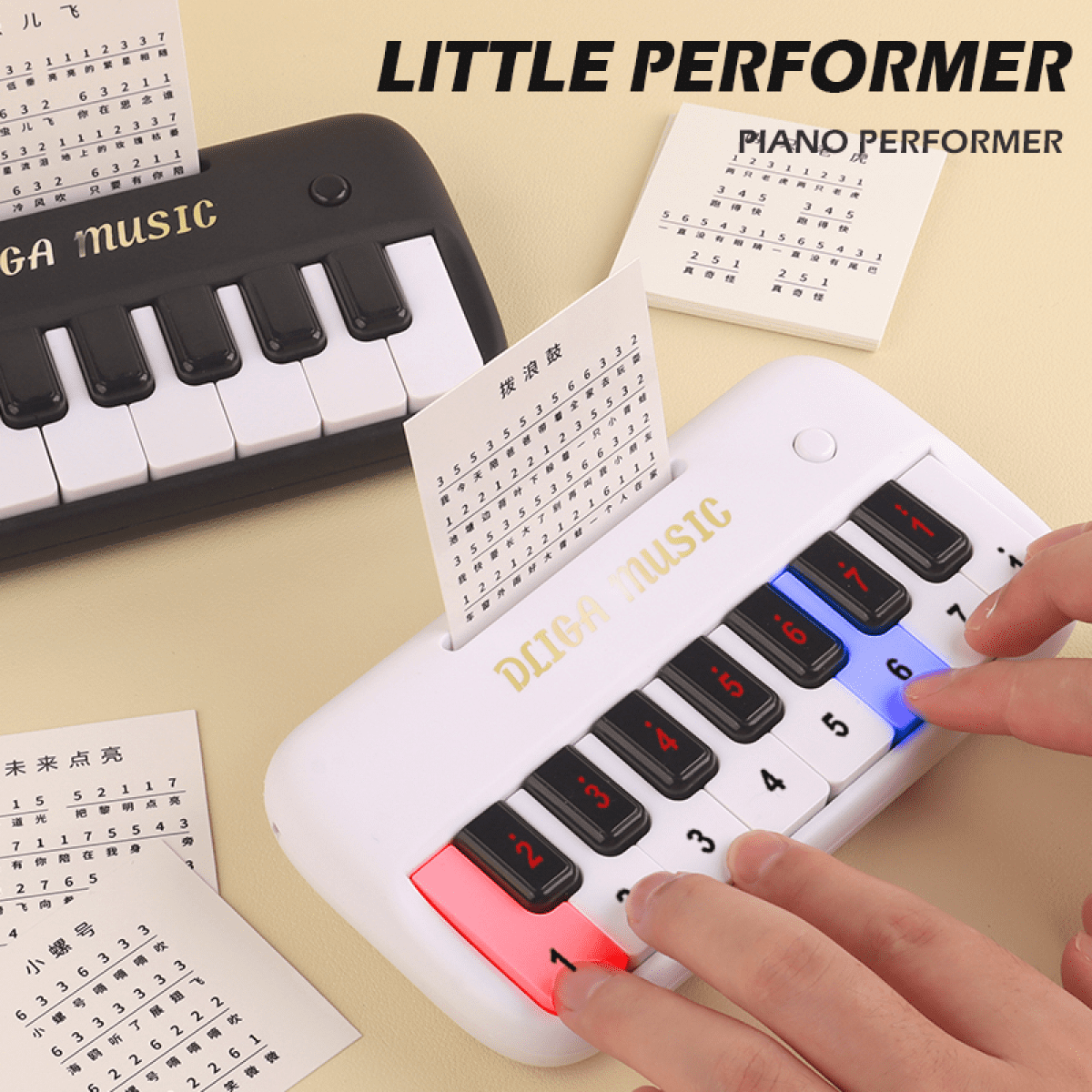 Mini Piano Keyboard Toys Musical Instruments with Lights for Toddlers 1-3 Years Old Birthday Gifts(Black)
