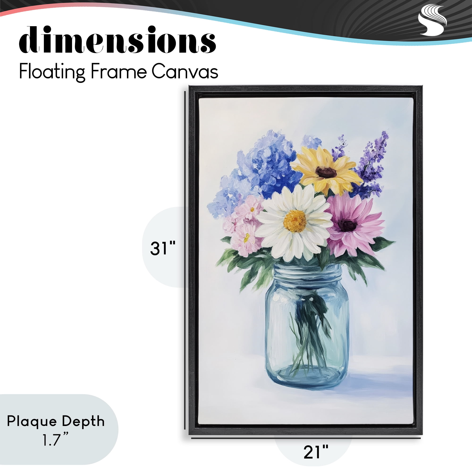 Stupell Industries Country Jar Wildflower Bouquet Black Framed Floater Canvas Wall Art, design by Petal Prints Design