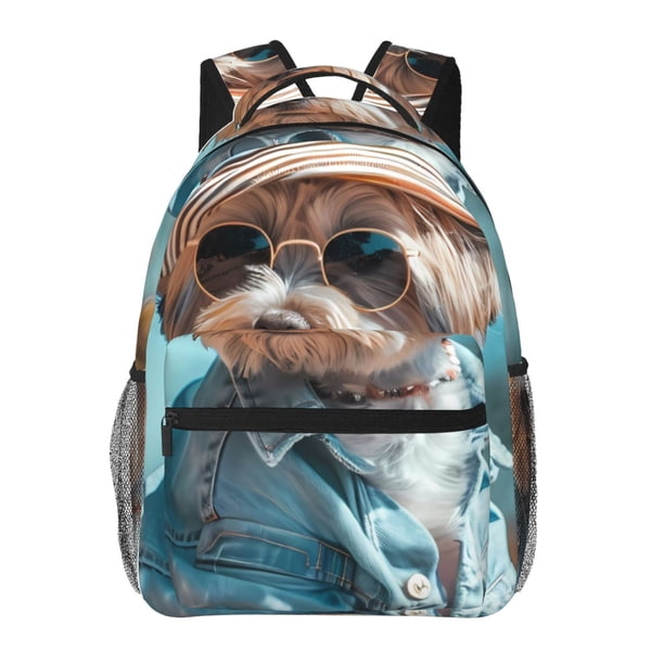 Fotbe Stylish Dog in Denim Outfit Mochila Casual con Estampado para Escuela, Viajes y Actividades al Aire Libre - Duradera, Ligera y Cómoda