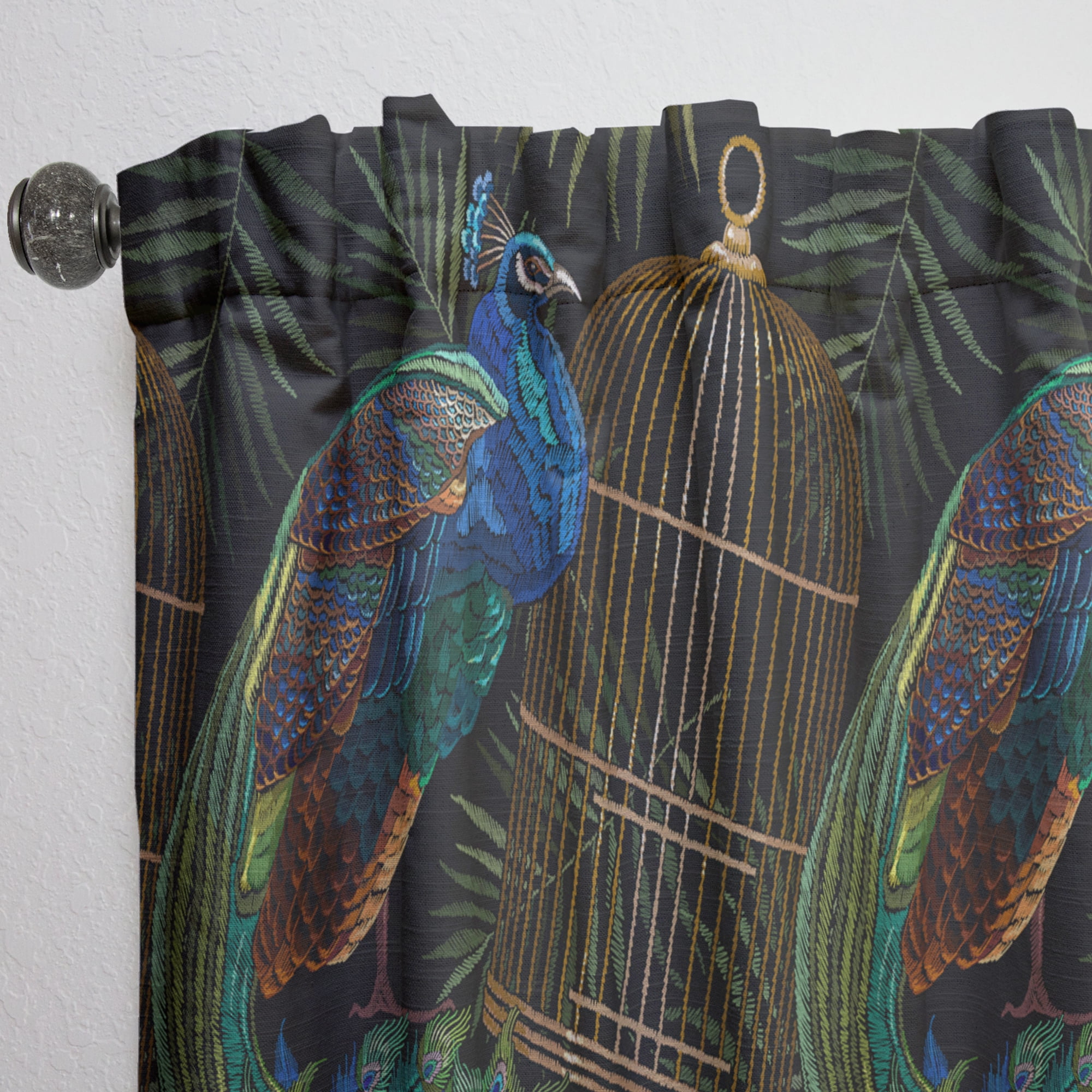 Designart 'Birds Cage and Tails Of Peacocks' Farmhouse Curtain Panel