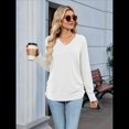 thumbnail image 4 of Camisetas de Mujer con Cuello en V, Larga, Informales, Básicas, Lisas y Suaves XL, 4 of 10