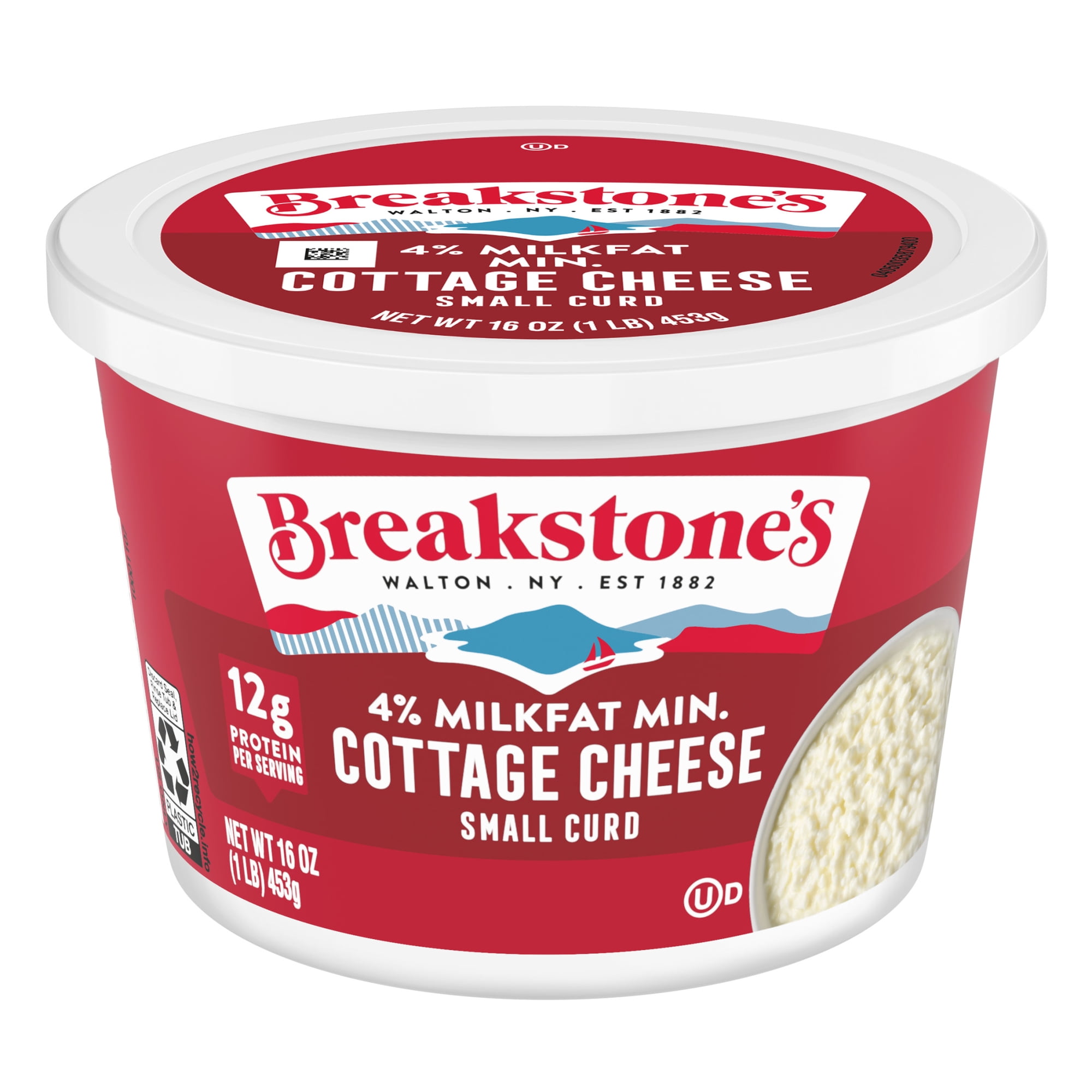 Breakstone's Cottage Cheese, 4% Milkfat, Small Curd, 16 oz Tub, 12g of Protein Per Serving
