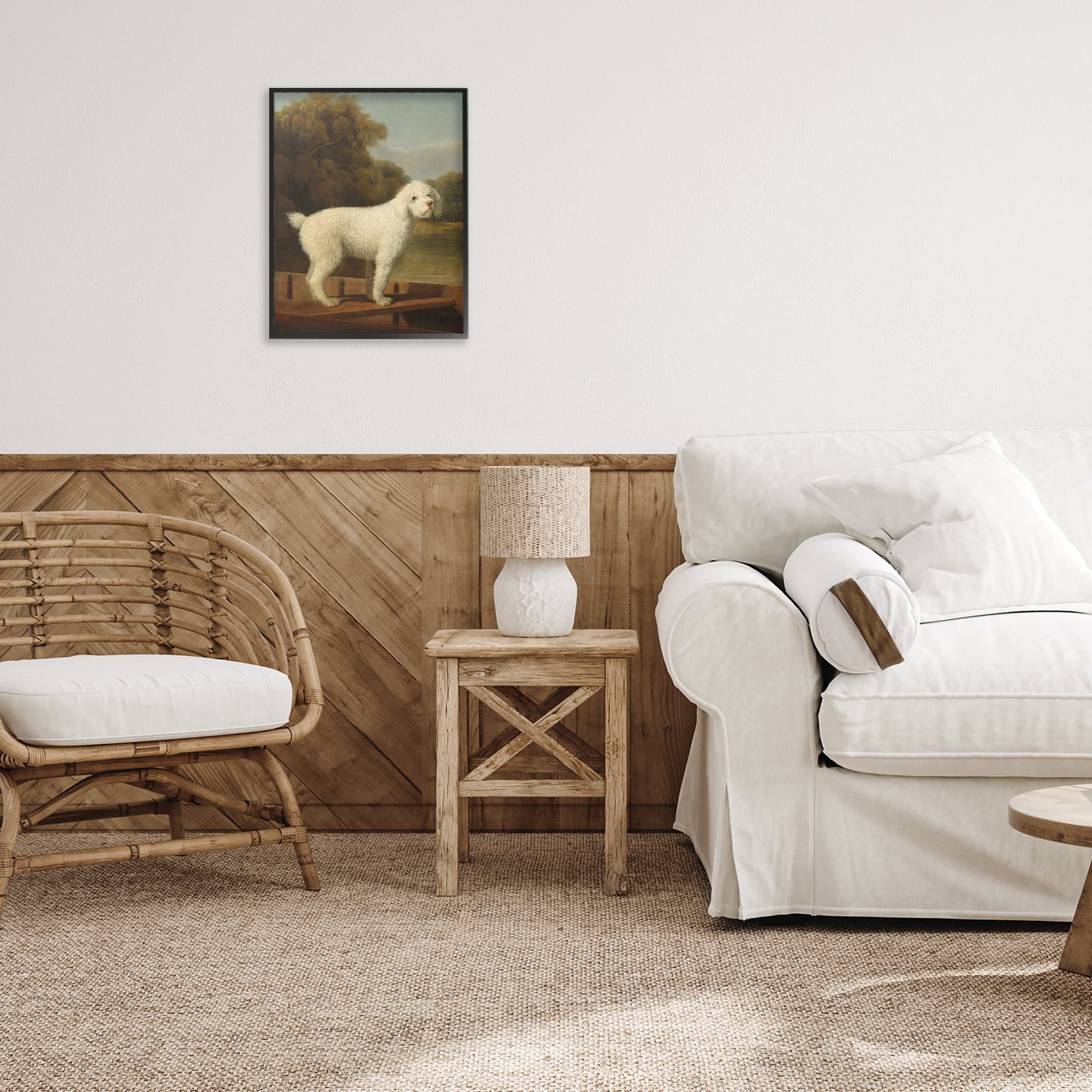 Stupell Industries White Poodle in a Punt Black Framed Giclee Art, design by Tina LeCour