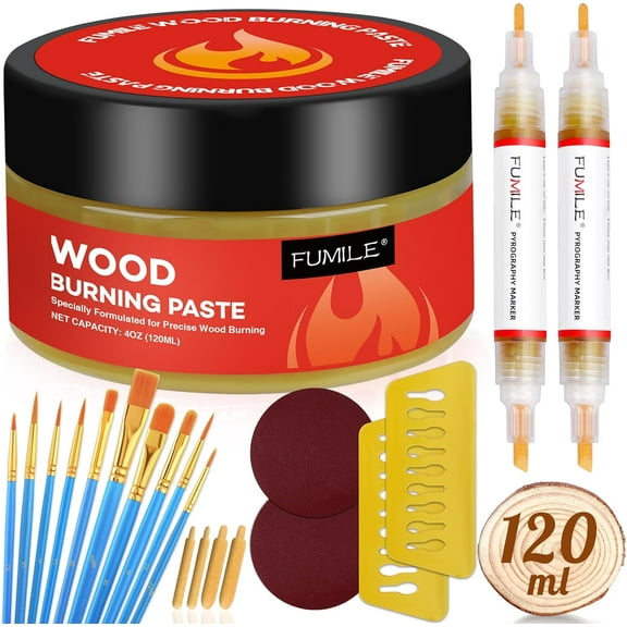 Wood Burning Gel Kit,4 OZ wood Burning Paste,Wood burning Pen Kit for Wooden Burning Design for Beginners, Stable Heat Activated Paste(21 PCS).