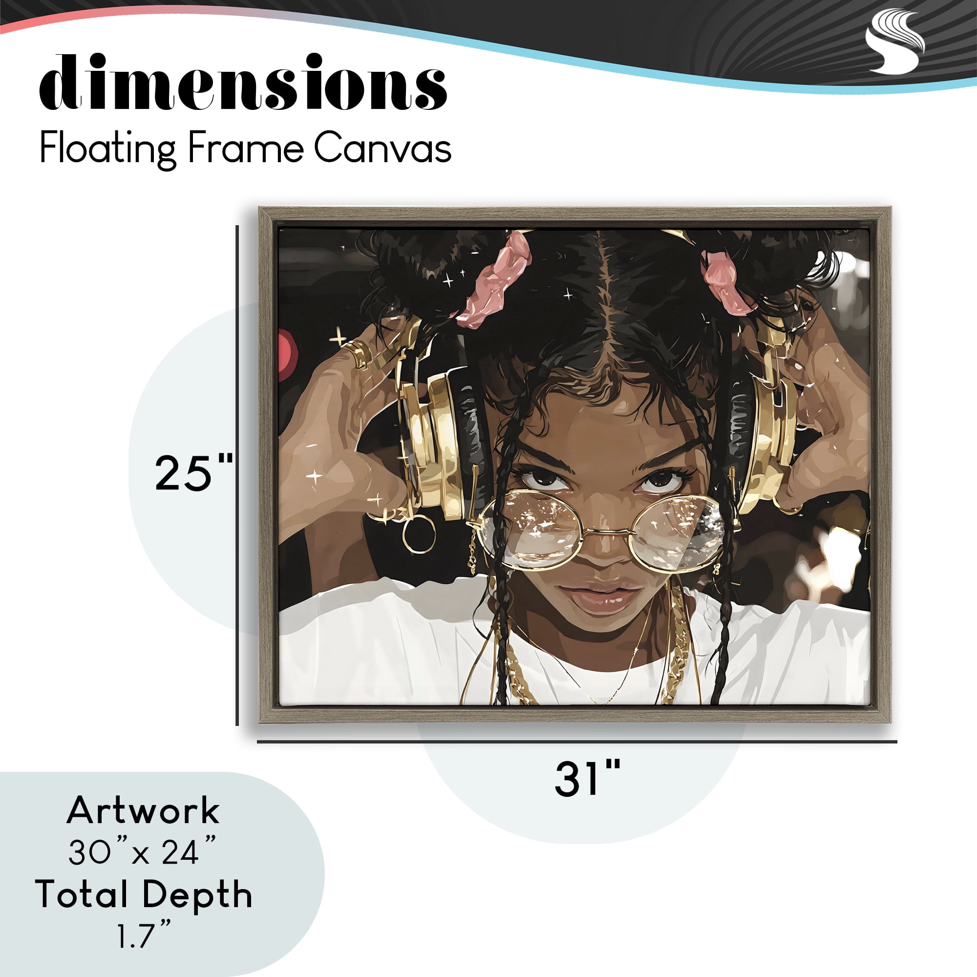 Stupell Industries Trendy Girl with Gold Headphones Brown Framed Floater Canvas Wall Art, design by Franklyn Gregory