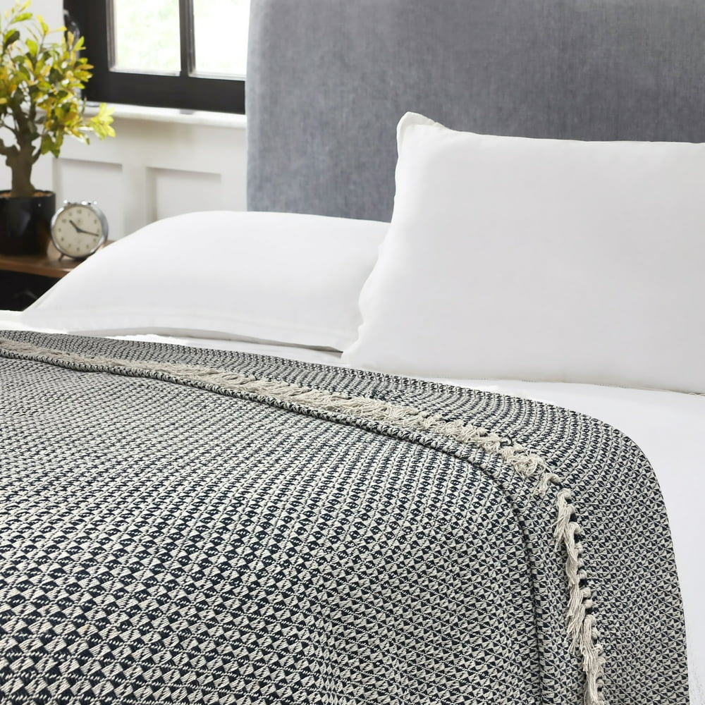 Barry Navy/White Cotton Blanket Full/Queen