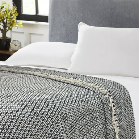 Barry Navy/White Cotton Blanket Full/Queen