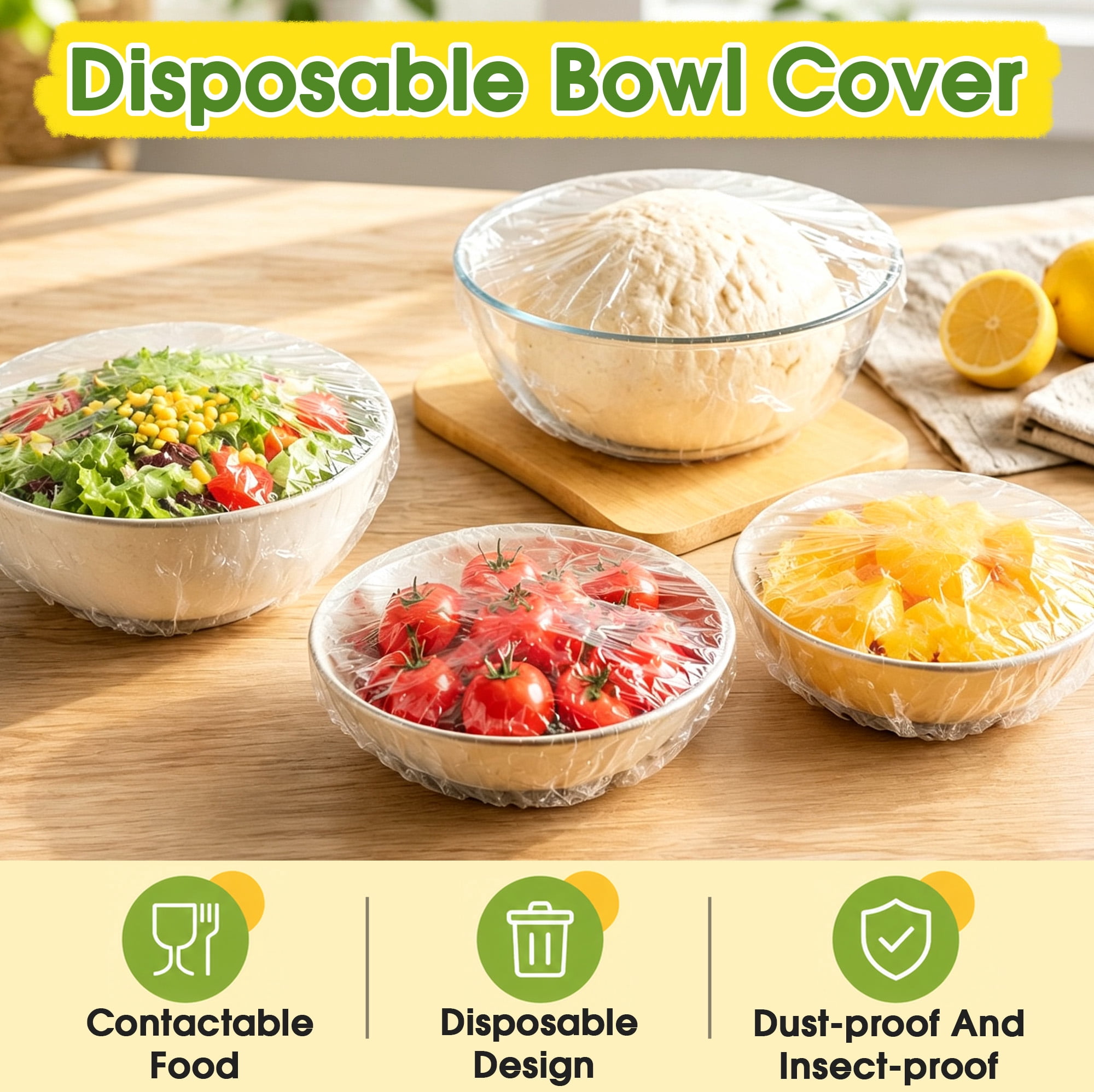 300 Pcs Stretch Bowl Covers, 2 Sizes Disposable Plastic Bowl Covers, Elastic Food Storage Covers, Plastic Bowl Lids for Leftovers, Fruit, Salad, Kitchen, Refrigerator, Outdoor Picnic
