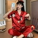 thumbnail image 3 of Disney-Conjunto de pijama de Mickey para mujer, ropa de dormir sedosa, de satén, bonita, Kawaii, para el hogar, suave e informal, para otoño e invierno, 2 piezas, 3 of 4