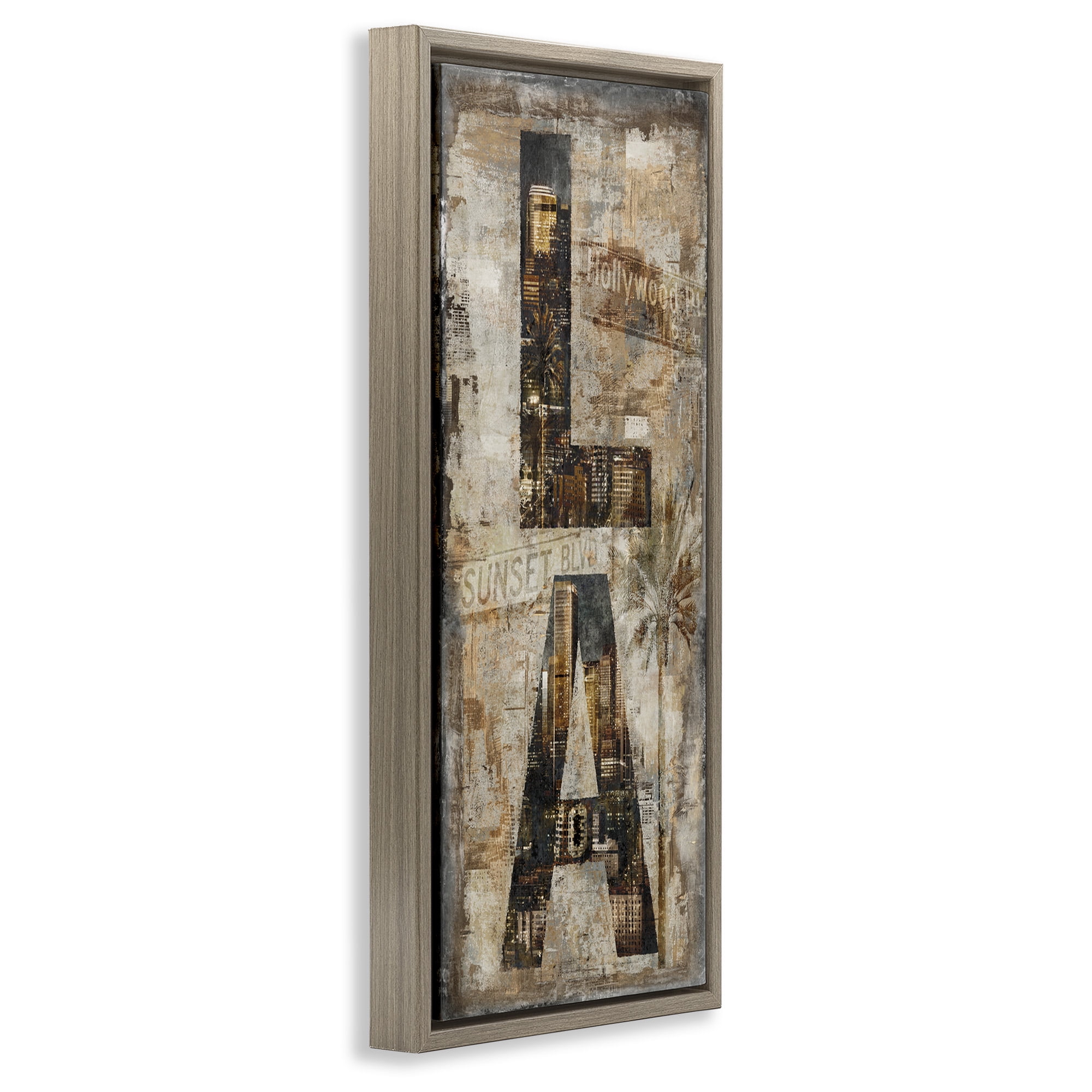 Stupell Industries Los Angeles Montage Collage Town & City Painting Brown Floater Framed Canvas Art Print Wall Art, 15 x 31