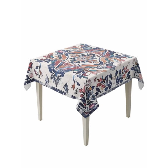 Boho Navy Blue Table Cloth, Vintage Southwestern Geometric Art Waterproof Tablecloth for Square Tables, Reusable Washable Fabric Table Cover for Restaurant Kitchen Dining Tables 54"x54"