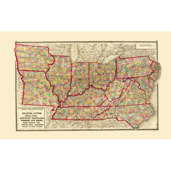 Historic State Map - United States Central - Baltimore 1873 - 23 x 36 - Vintage Wall Art