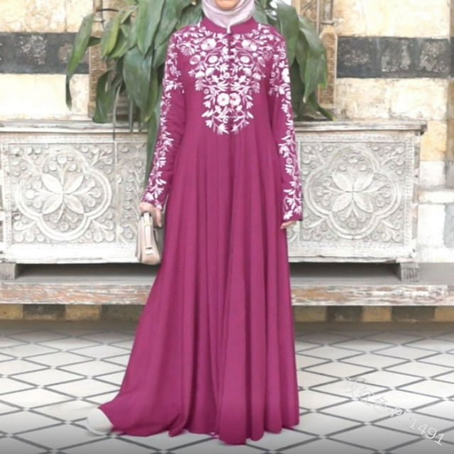 Robe Kimono pour Femmes Burqa Arabe Imprimée Robe Festa Dubai Robe Turque Vêtements Islamiques Robe Musulmane Femmes 2024