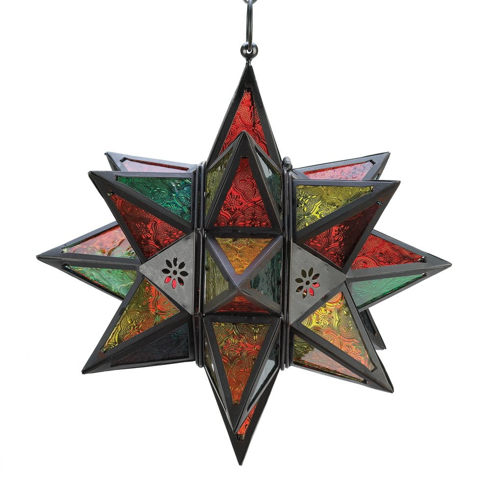 Star Candle Lantern, Modern Colored Hanging Lantern Stars Outdoor