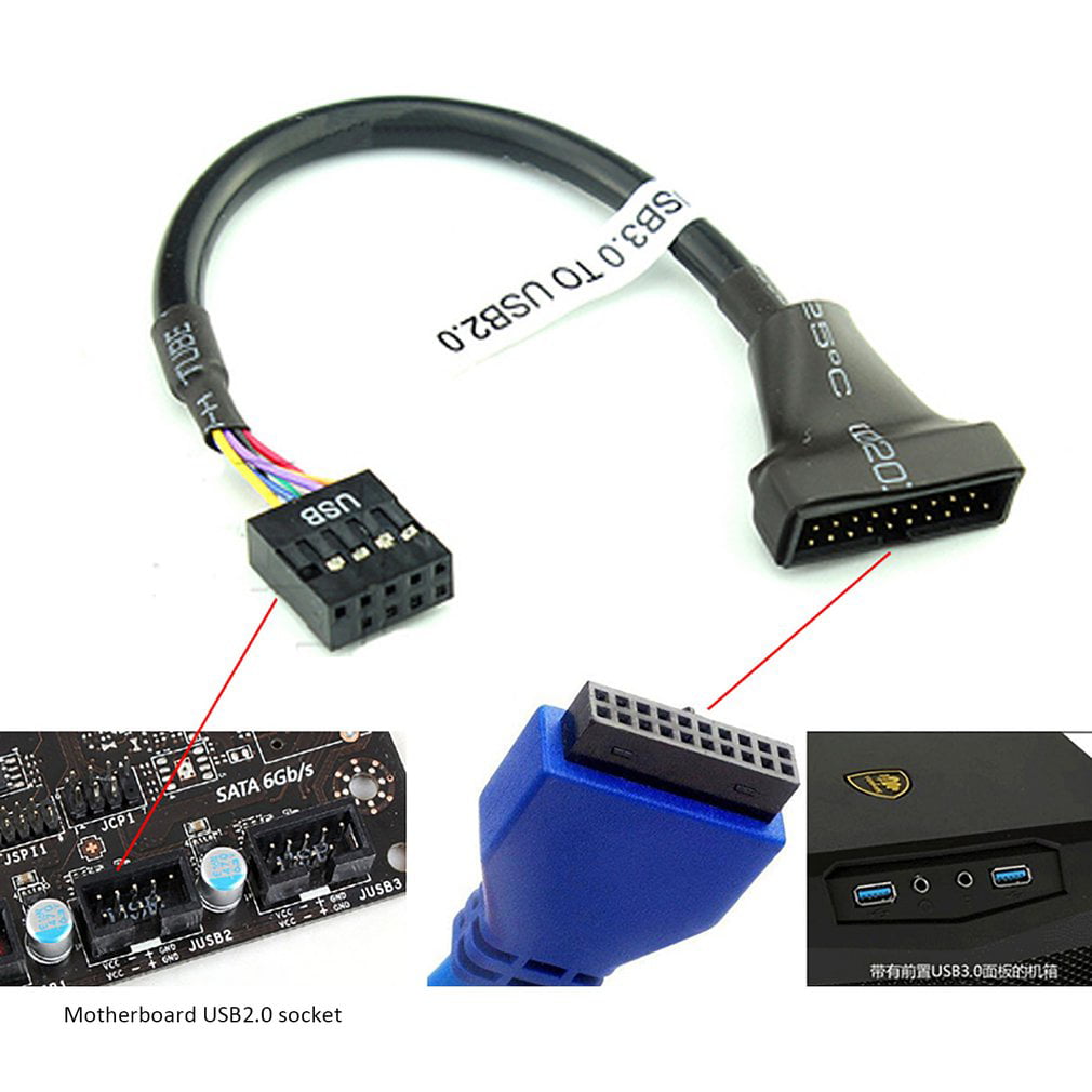 Connector and Terminal  Black Dual USB 2.0 Female Mainboard Panel Mount 9 Pin Extension Adapter Cable