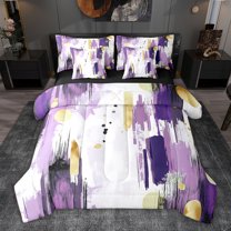 jejeloiu Retro Splash Ink 7-Piece Bedding Comforter Set,White Purple King Bedding Sets For Adult Reversible